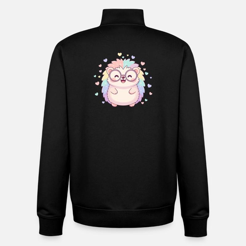 Pastell-Igel mit Brille und Herzen - Unisex Organic Zip Sweatshirt von Stanley/Stella - Schwarz