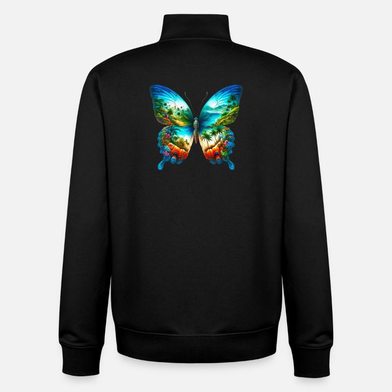 Papillon - Sweat zippé unisexe en coton bio Stanley/Stella - noir
