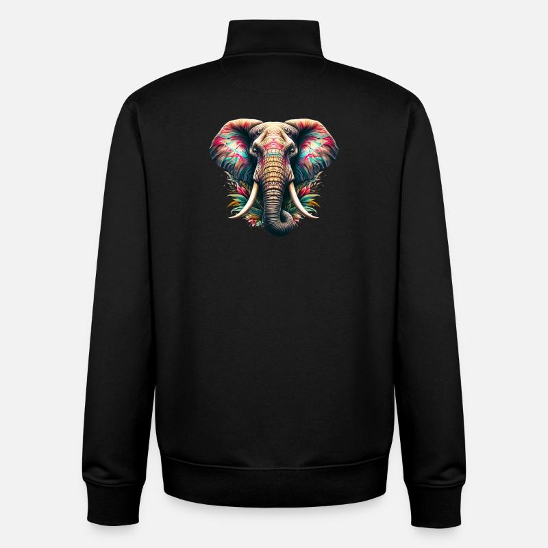 Éléphant - Sweat zippé unisexe en coton bio Stanley/Stella - noir