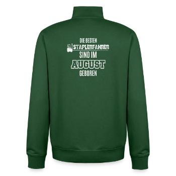 Besten Staplerfahrer im August geboren / Spruch - Unisex Organic Zip Sweatshirt von Stanley/Stella - Flaschengrün - Hinten - AI Model Male 185 dark (185cm)