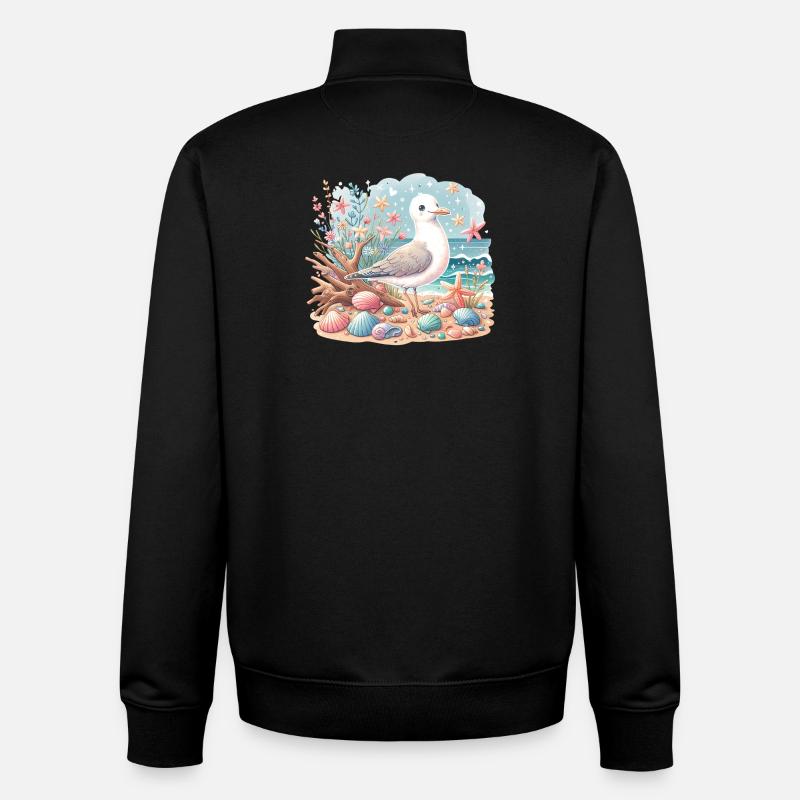 Seagull Beach Coquillages Côte Maritime - Sweat zippé unisexe en coton bio Stanley/Stella - noir