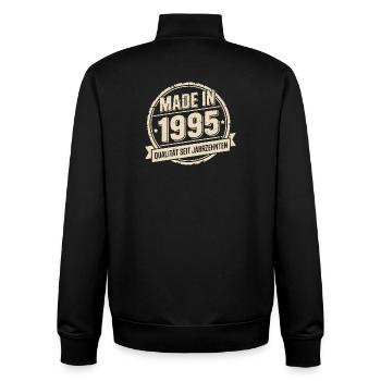 Né en 1995 Vintage Rubber Stamp - Sweat zippé unisexe en coton bio Stanley/Stella - noir - Dos - AI Model Male 185 light (185cm)