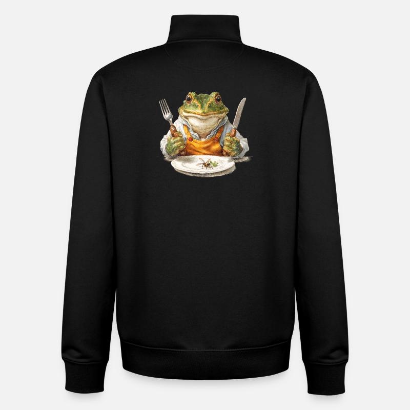 Froschkoch mit Gabel und Messer - Unisex Organic Zip Sweatshirt von Stanley/Stella - Schwarz