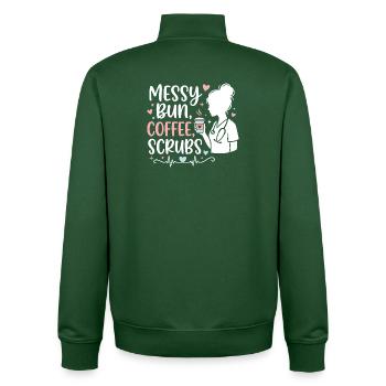 Messy Bun Coffee Scrubs Nurse - Unisex Organic Zip Sweatshirt by Stanley/Stella - bottle green - Back - AI Model Male 185 dark (185cm)