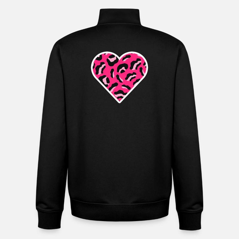 Cœur à imprimé léopard rose - Sweat zippé unisexe en coton bio Stanley/Stella - noir