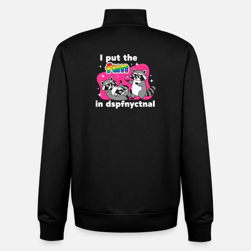 Disco Raccoons : Rainbow Fun - Sweat zippé unisexe en coton bio Stanley/Stella - noir