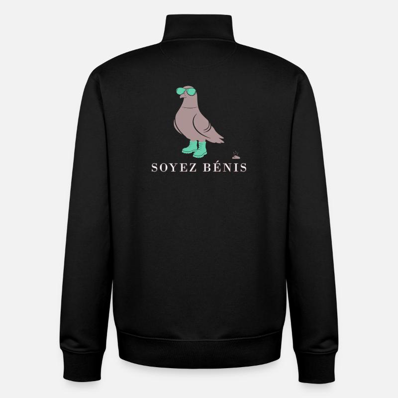Pigeon Soyez Bénis Vert - Sweat zippé unisexe en coton bio Stanley/Stella - noir