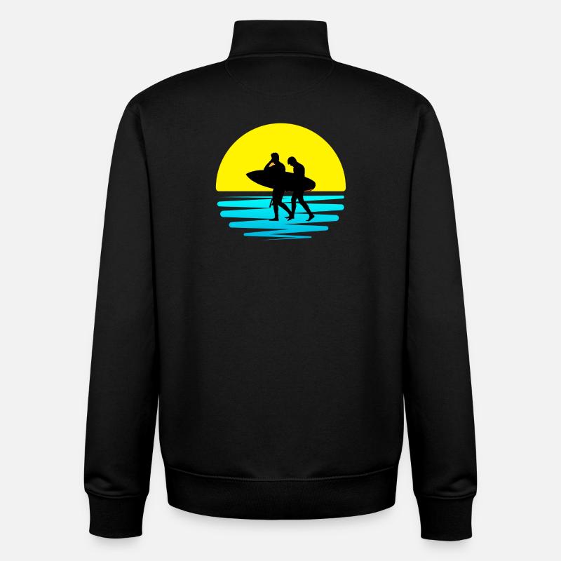 surf, spot de surf, surfing - Sweat zippé unisexe en coton bio Stanley/Stella - noir