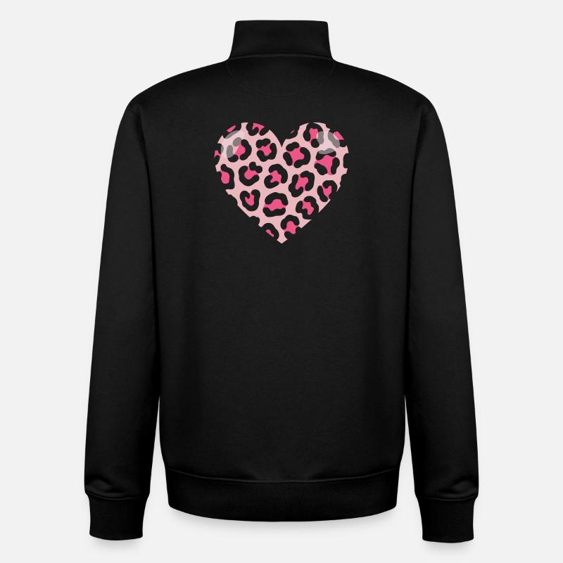 Cœur d'amour léopard - Sweat zippé unisexe en coton bio Stanley/Stella - noir