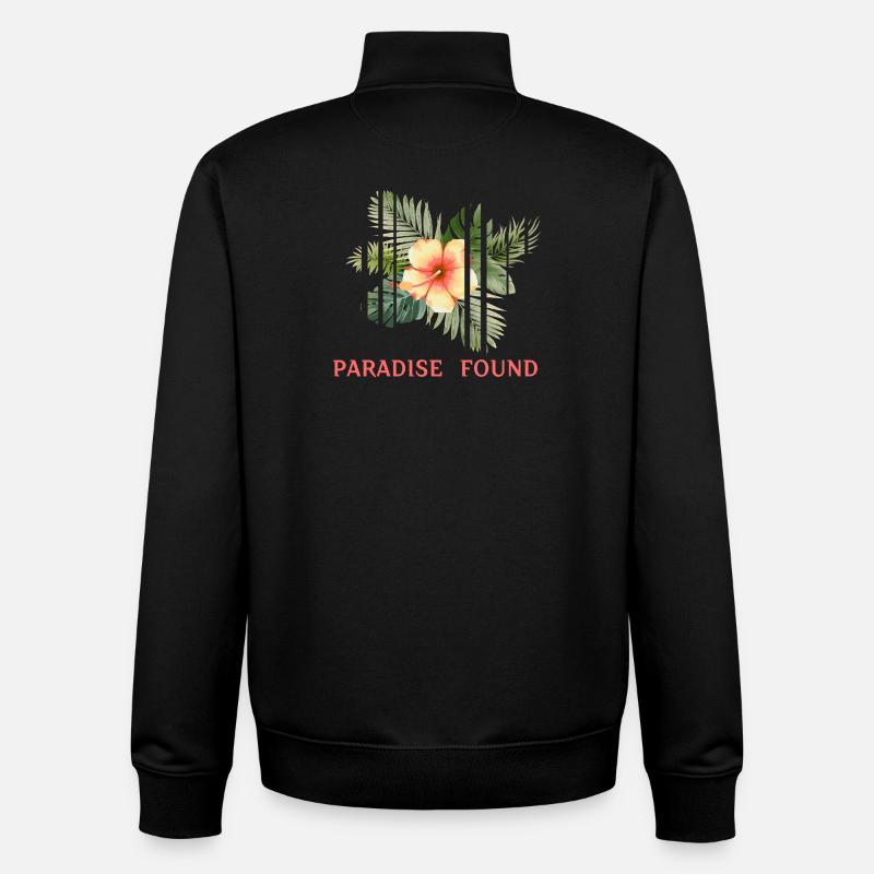 Paradis Tropical Hibiscus Fragmenté - Sweat zippé unisexe en coton bio Stanley/Stella - noir