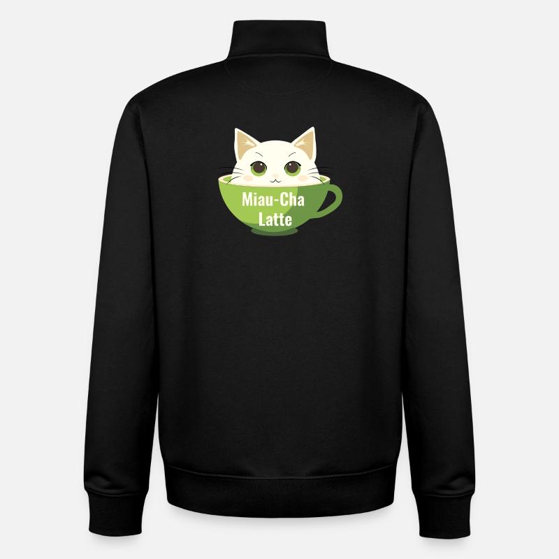 Meow-Cha Latte - Sweat zippé unisexe en coton bio Stanley/Stella - noir