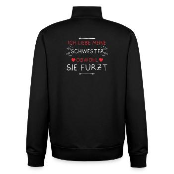 Ich liebe meine Schwester Furzt Furzen Pupsen - Unisex Organic Zip Sweatshirt von Stanley/Stella - Schwarz - Hinten - AI Model Male 185 light (185cm)