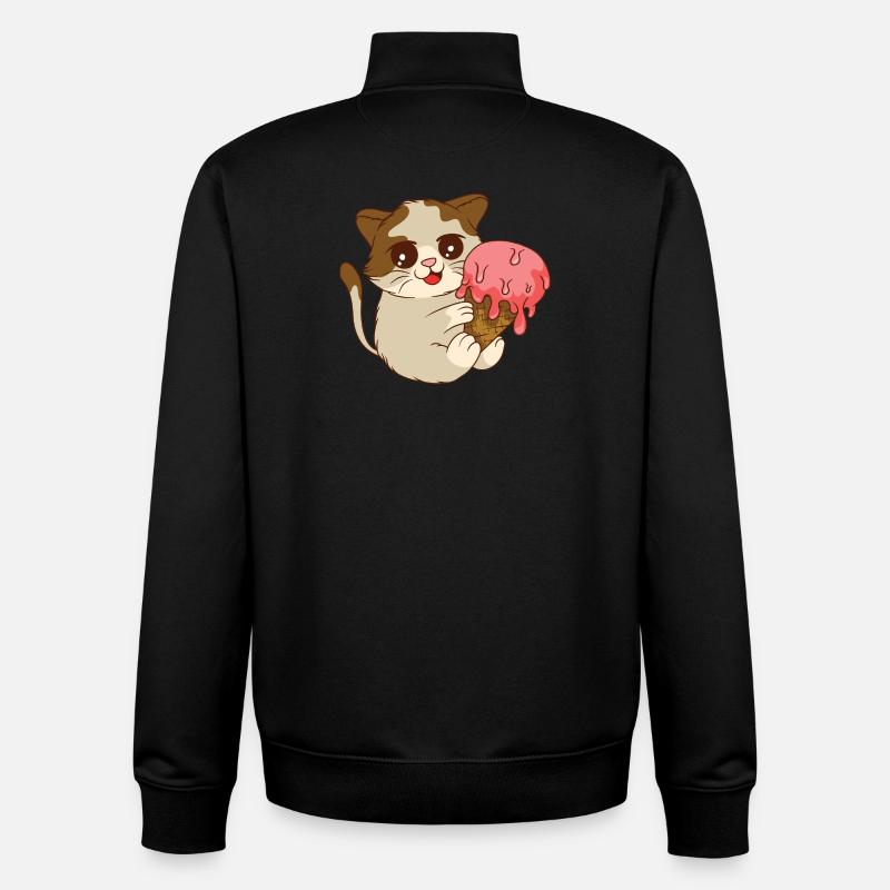 Le chat mange de la glace - Sweat zippé unisexe en coton bio Stanley/Stella - noir