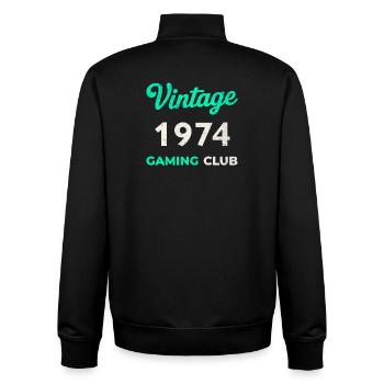 Vintage 1974 – Gaming Club Retro Birth Year - Unisex Organic Zip Sweatshirt by Stanley/Stella - black - Back - AI Model Male 185 light (185cm)