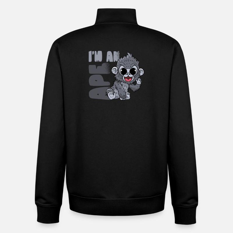 Gorille Singe - Sweat zippé unisexe en coton bio Stanley/Stella - noir