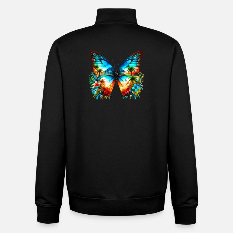 Papillon - Sweat zippé unisexe en coton bio Stanley/Stella - noir