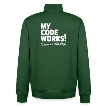 My Code Works! (I Have No Idea Why) - Unisex Organic Zip Sweatshirt by Stanley/Stella - bottle green - Back - AI Model Male 185 dark (185cm)