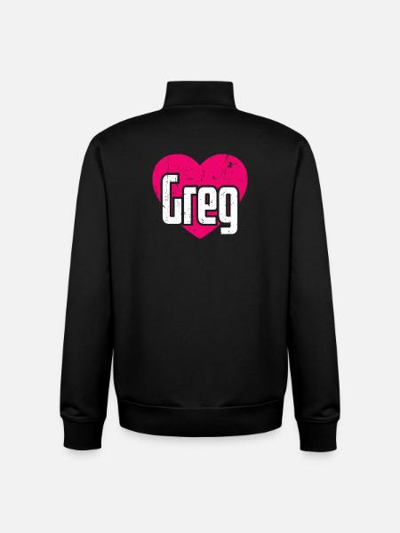 J’aime Greg Coeur rose J’aime Greg - Sweat zippé unisexe en coton bio Stanley/Stella - noir