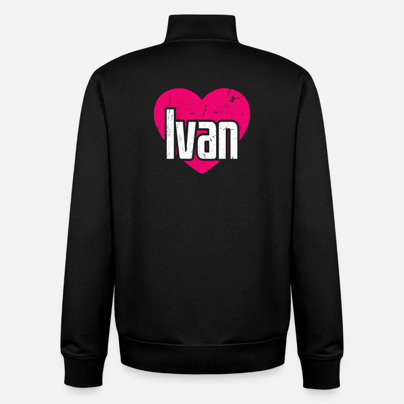 J’aime Ivan Coeur Rose J’aime Ivan - Sweat zippé unisexe en coton bio Stanley/Stella - noir