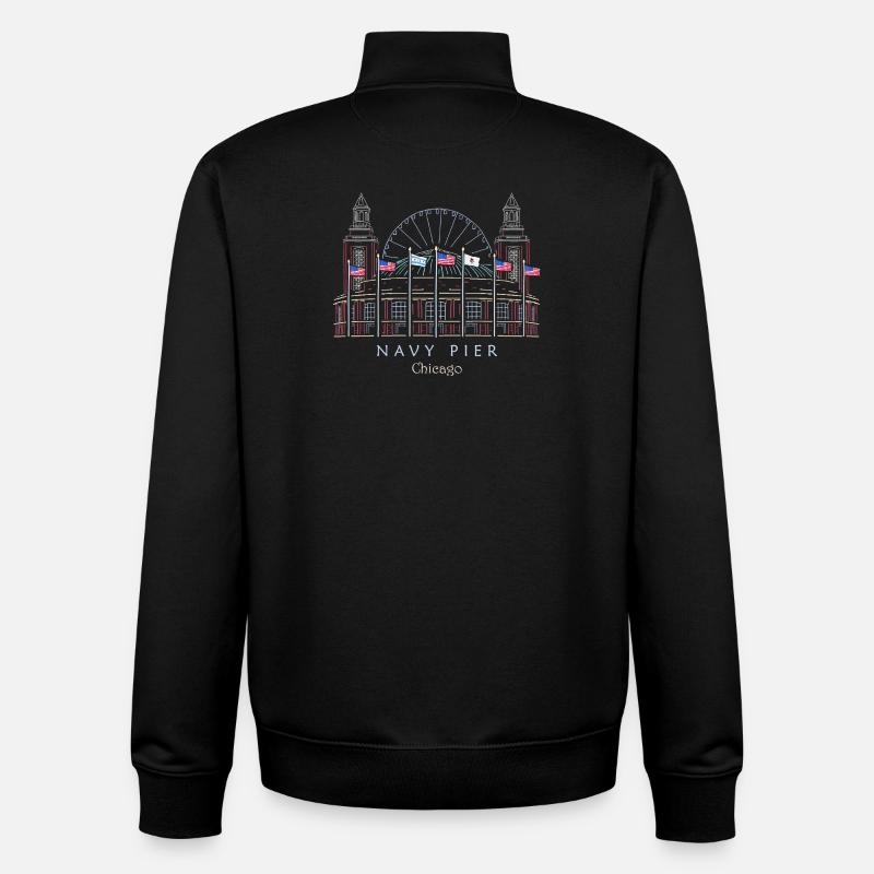 Chicago, Navy Pier Hand Drawn - Unisex Organic Zip Sweatshirt by Stanley/Stella - black