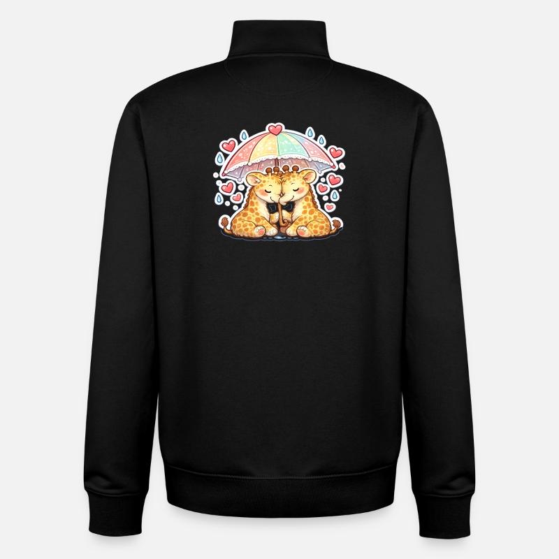 rainbow paw hug giraffe couple - Unisex Organic Zip Sweatshirt by Stanley/Stella - black