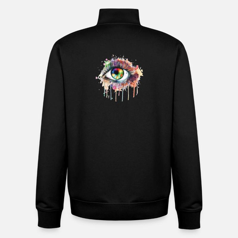 Œil arc-en-ciel Aquarelle Œil, Œil, Arc-en-ciel - Sweat zippé unisexe en coton bio Stanley/Stella - noir