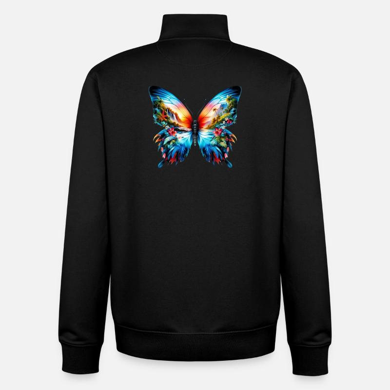 Papillon - Sweat zippé unisexe en coton bio Stanley/Stella - noir
