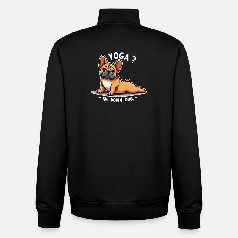 Chien Bouledogue Yoga Down Dog - Sweat zippé unisexe en coton bio Stanley/Stella - noir