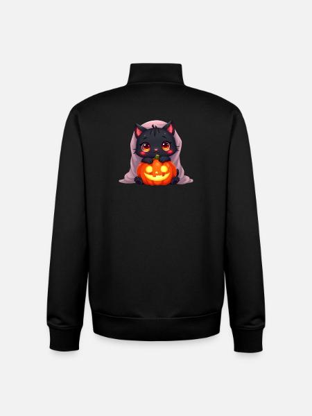 Halloween Cat with Halloween Pumpkin - Unisex Organic Zip Sweatshirt by Stanley/Stella - black