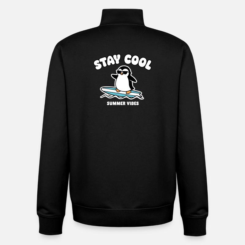 Restez au frais Penguin Surf Été - Sweat zippé unisexe en coton bio Stanley/Stella - noir