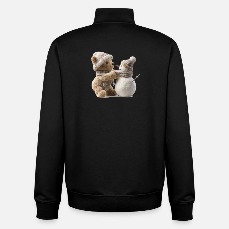 Winter cuddle teddy meets snowman - Unisex Organic Zip Sweatshirt by Stanley/Stella - black