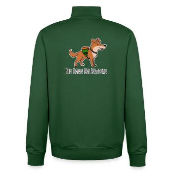 Funny Dog Goes Hiking - Mountain Shepherd Dog - Unisex Organic Zip Sweatshirt by Stanley/Stella - bottle green - Back - AI Model Male 185 dark (185cm)