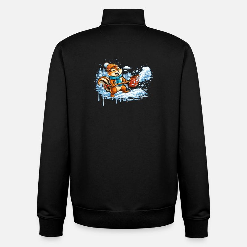 Streifenhörnchen beim Schneeschippen – Winterspaß - Unisex Organic Zip Sweatshirt von Stanley/Stella - Schwarz