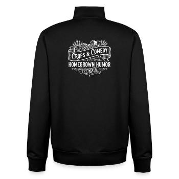 Cultures & Comédie : Humour local - Sweat zippé unisexe en coton bio Stanley/Stella - noir - Dos - AI Model Male 185 light (185cm)