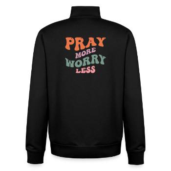 Priez plus, inquiétez-vous moins - Produits chrétiens - Sweat zippé unisexe en coton bio Stanley/Stella - noir - Dos - AI Model Male 185 light (185cm)