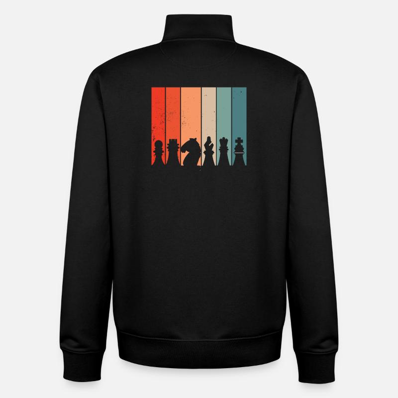 Échecs Rétro - Sweat zippé unisexe en coton bio Stanley/Stella - noir