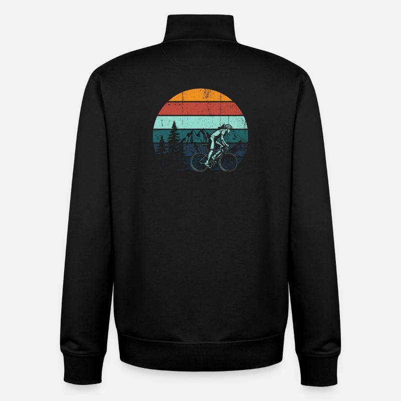 Retro Mountain Rider Sunset - Unisex Organic Zip Sweatshirt by Stanley/Stella - black