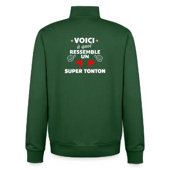 Super héros à thème de super tonton - Sweat zippé unisexe en coton bio Stanley/Stella - vert bouteille - Dos - AI Model Male 185 dark (185cm)