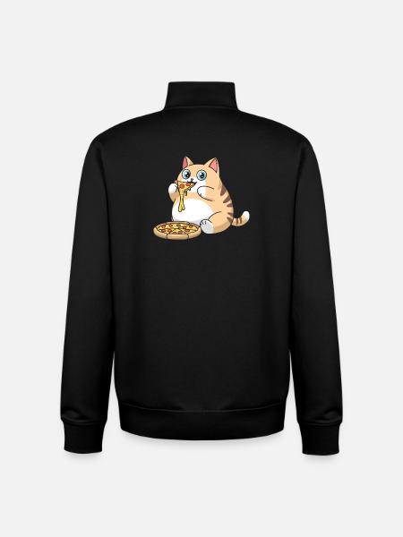 Cute Chubby Cat Eating Pizza - Unisex Organic Zip Sweatshirt by Stanley/Stella - black