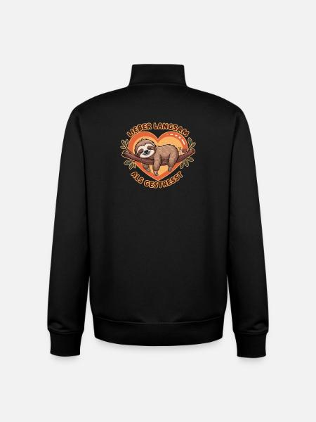 Better Slow Than Stressed Sloth Illustration - Unisex Organic Zip Sweatshirt by Stanley/Stella - black