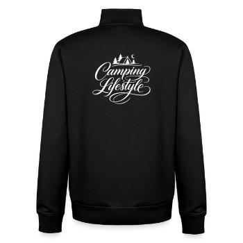 Camping Leben Spruch Zelt - Unisex Organic Zip Sweatshirt von Stanley/Stella - Schwarz - Hinten - AI Model Male 185 light (185cm)