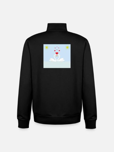 Two white love swans in the water and red hearts - Unisex Organic Zip Sweatshirt by Stanley/Stella - black