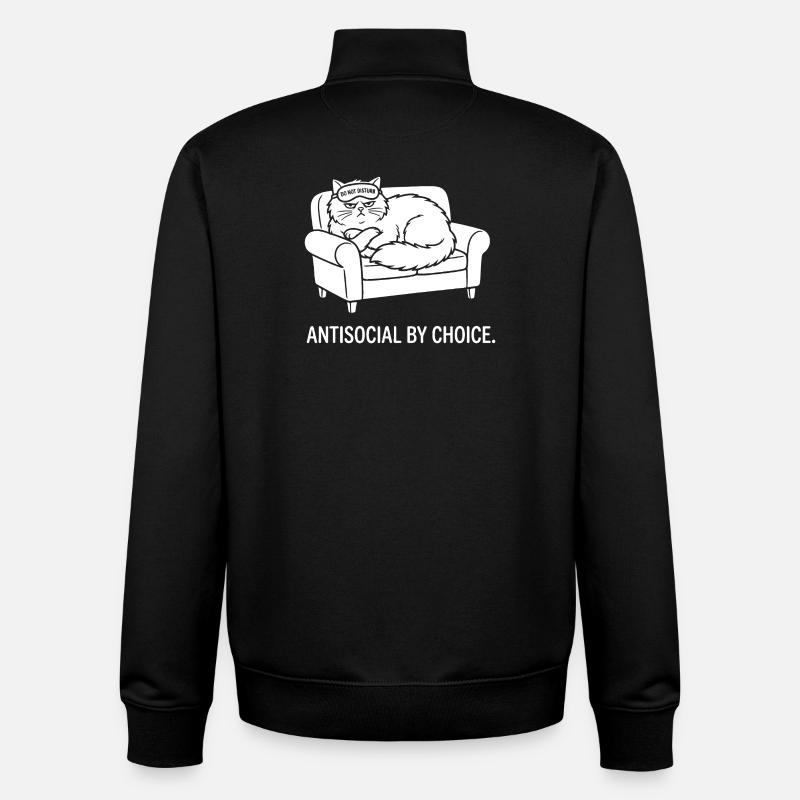 Antisocial by Choice Cat Gift - Unisex Organic Zip Sweatshirt by Stanley/Stella - black