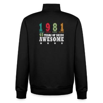 Birthday born 1981 - 45 years - Unisex Organic Zip Sweatshirt by Stanley/Stella - black - Back - AI Model Male 185 light (185cm)