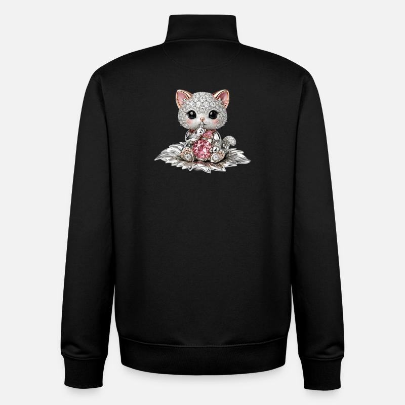 Diamantkatze mit rosa Edelstein - Unisex Organic Zip Sweatshirt von Stanley/Stella - Schwarz