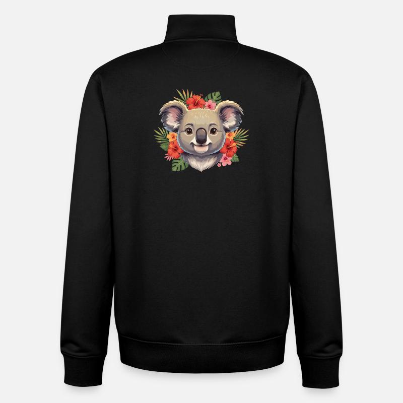 Koala avec une couronne de fleurs - Sweat zippé unisexe en coton bio Stanley/Stella - noir