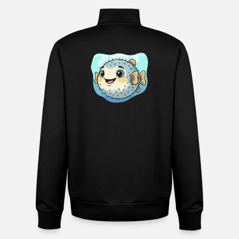 Puffer Fish Kawaii Underwater Delight - Unisex Organic Zip Sweatshirt by Stanley/Stella - black