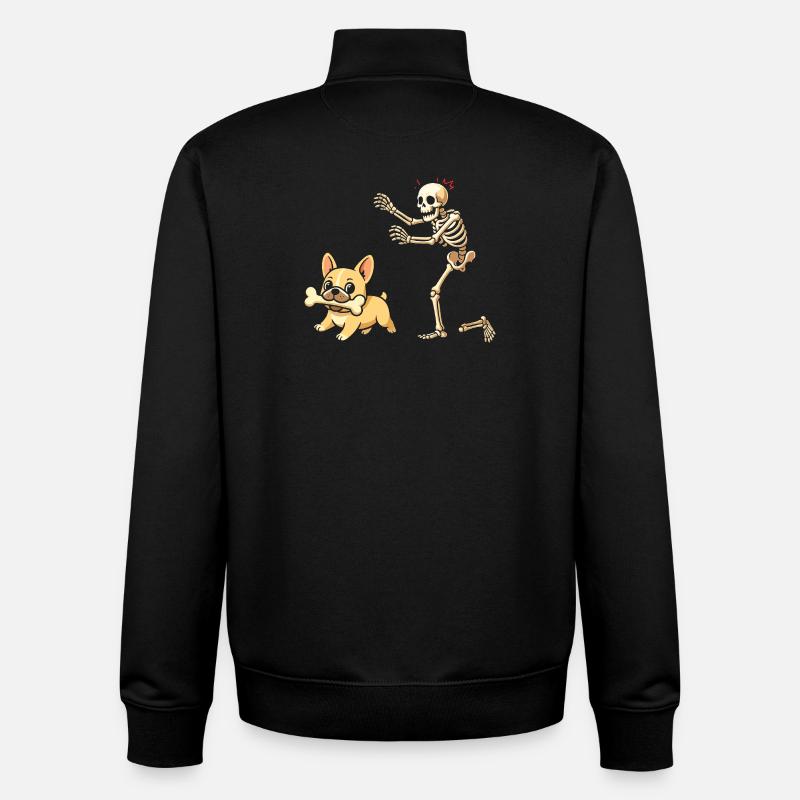 Squelette Chien Bouledogue Français - Sweat zippé unisexe en coton bio Stanley/Stella - noir