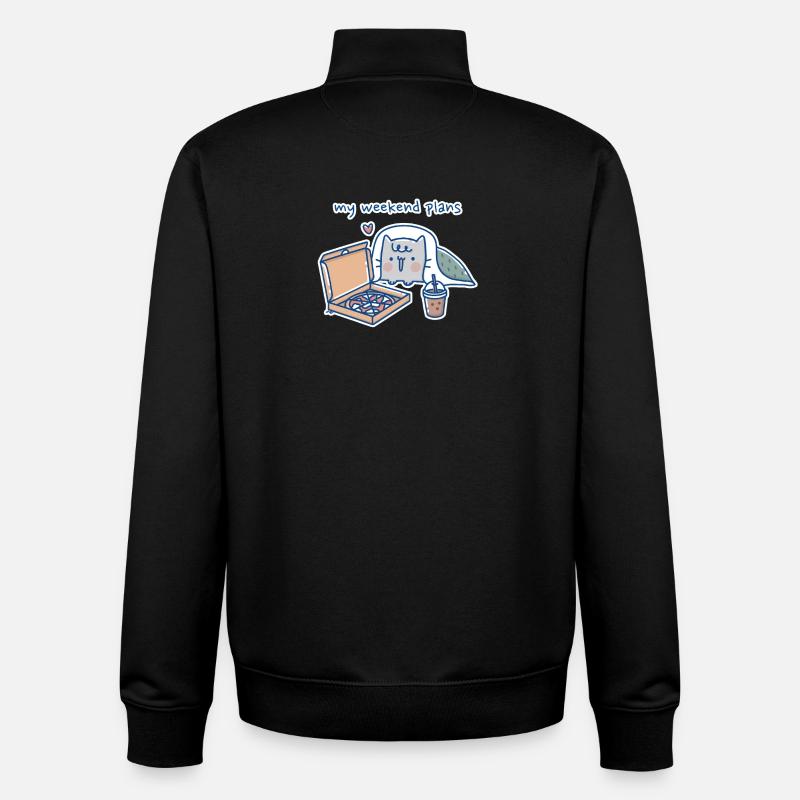 Kawaii Cat with Pizza Design - Unisex Organic Zip Sweatshirt by Stanley/Stella - black