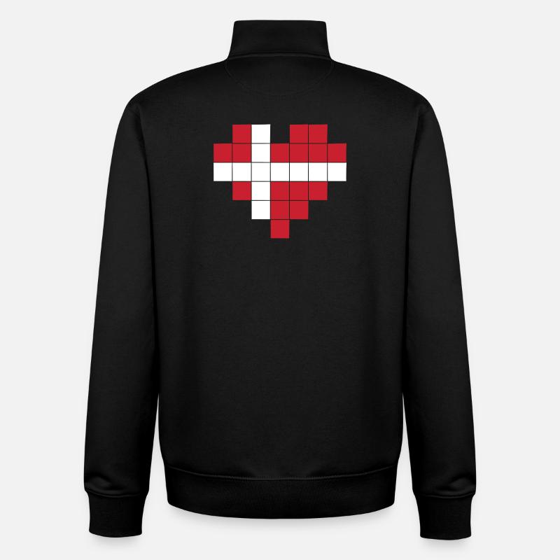 Pixel Heart Drapeau du Danemark - Sweat zippé unisexe en coton bio Stanley/Stella - noir